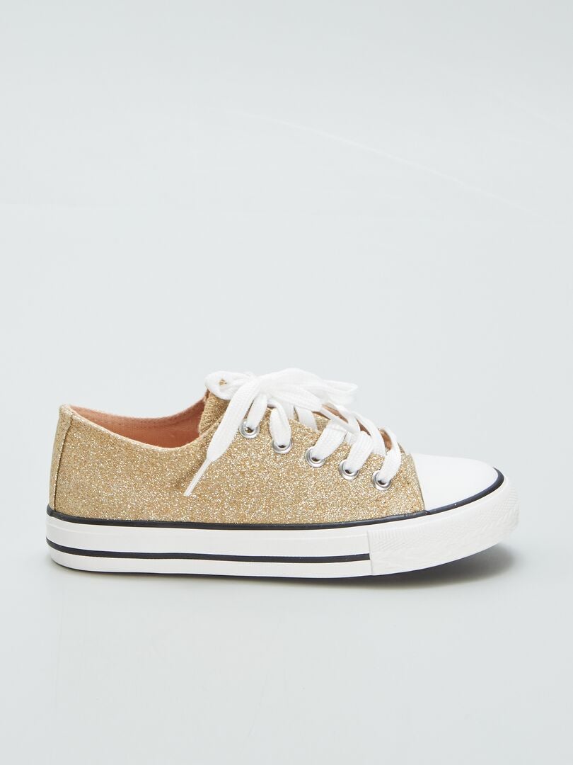 Lage canvas sneakers met pailletten - BEIGE
