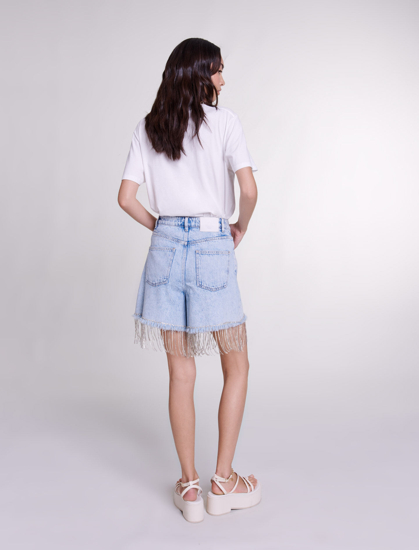 Glanzende denim shorts - Lichtblauw
