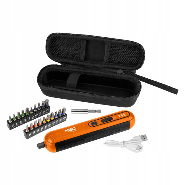 Wkrętak akumulatorowy śrubokręt 4V, USB-C, zestaw bitów NEO Tools 04-199