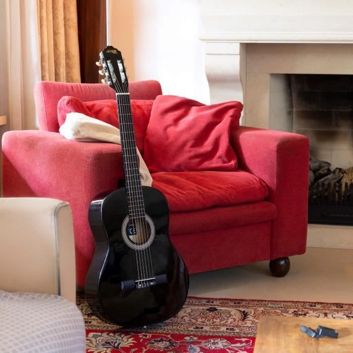 MAX SoloArt Klassieke Gitaar voor Volwassenen en Beginners - Zwart, inclusief stemapparaat, gitaartas, plectrums en gitaarband