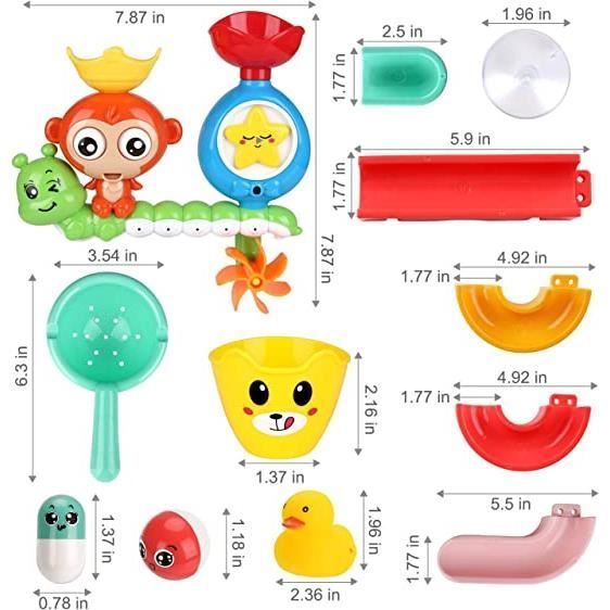 Giocattolo da bagno - ZGEER - 14 pezzi - Cascata interattiva - Accessori inclusi - Per bambini dai 6 mesi in su