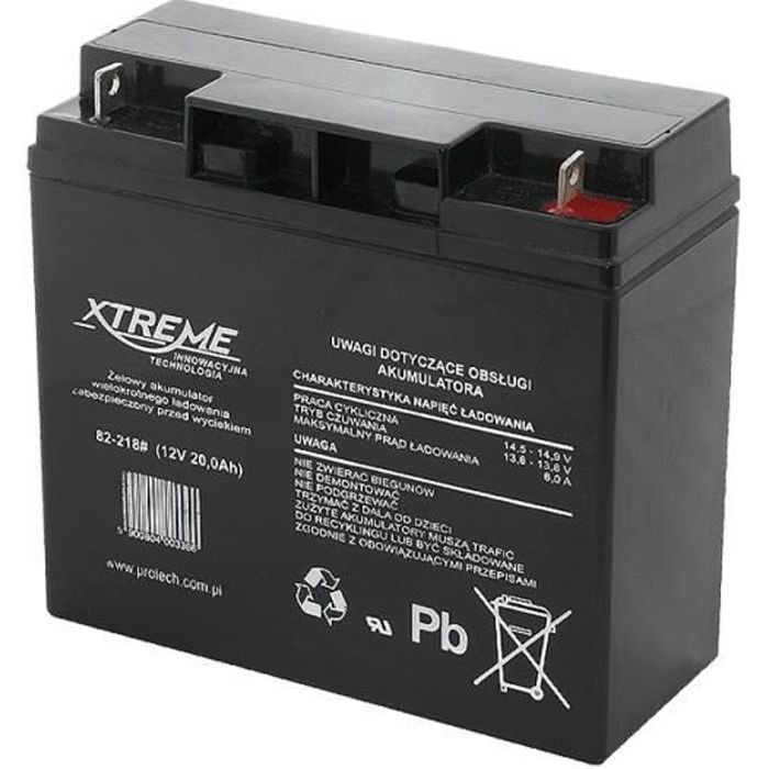 Batterie Gel rechargeable 12V 20Ah - XTREME - Sans entretien sans fuite