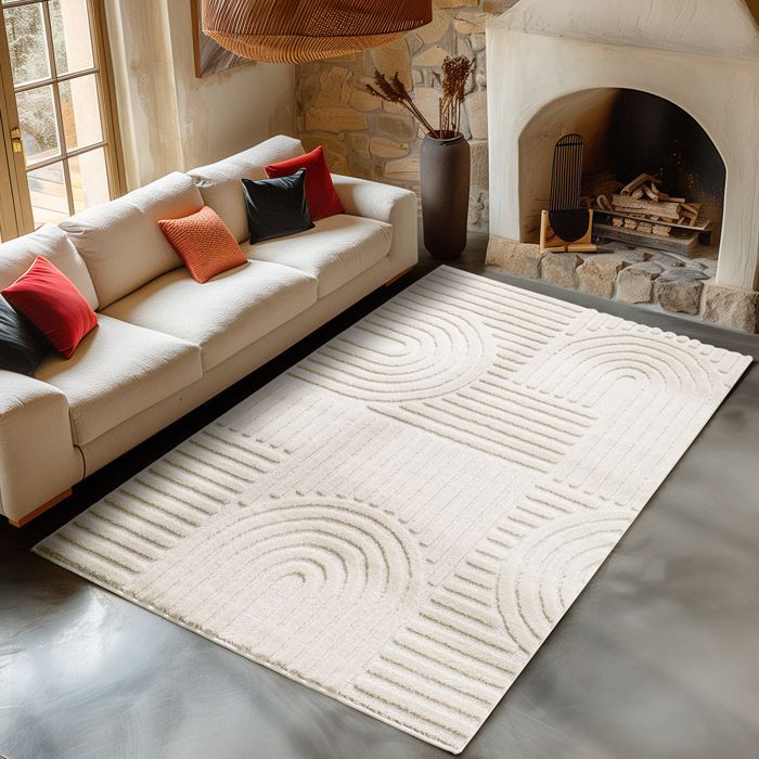 Carpetsale24 Woonkamer- of slaapkamerkleed in crème, 120 x 170 cm, Boheemse Scandinavische stijl met hoog-laag effect, decoratief kleed