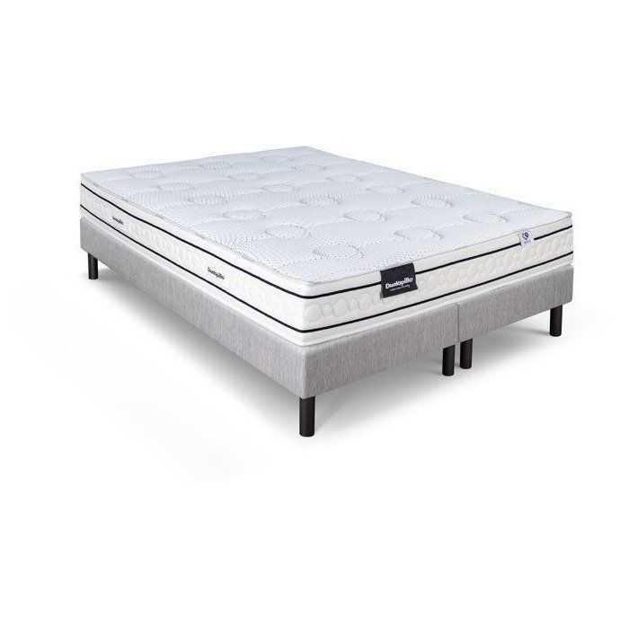 Conjunto de colchón y base de cama de 160x200 (2x80) de DUNLOPILLO, 21 cm de altura - Látex - 7 zonas - Soporte equilibrado - Fabricado en Francia