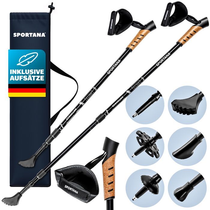 Telescopic Nordic walking poles in aluminum with wrist straps - hiking - grey