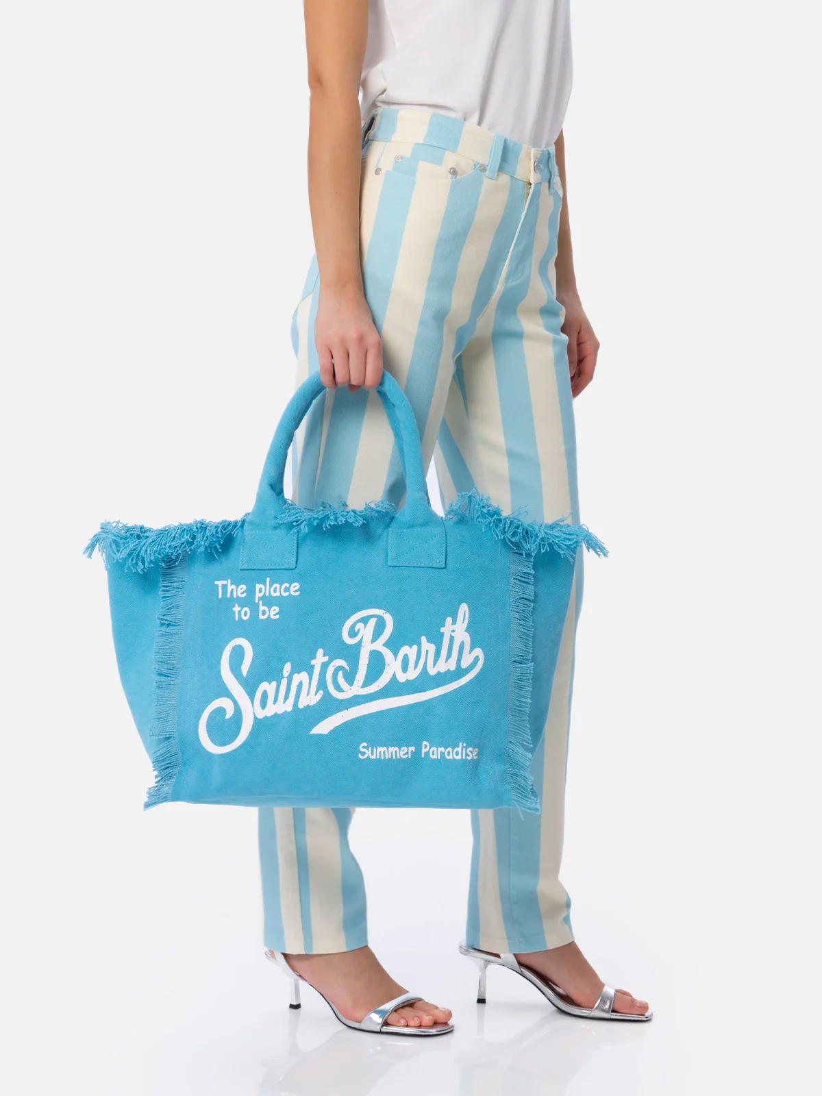 Bolsa de ombro Vanity turquesa com estampa de logotipo e bolso interno com zíper | MC2 Saint Barth