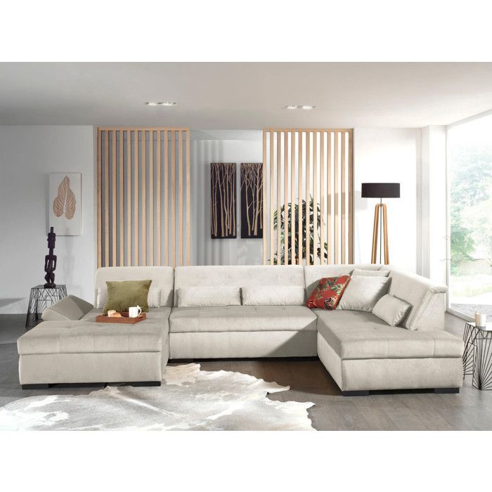 Vermont - Sofá panorámico de esquina derecha - 7 plazas - XXL - en terciopelo - Beige