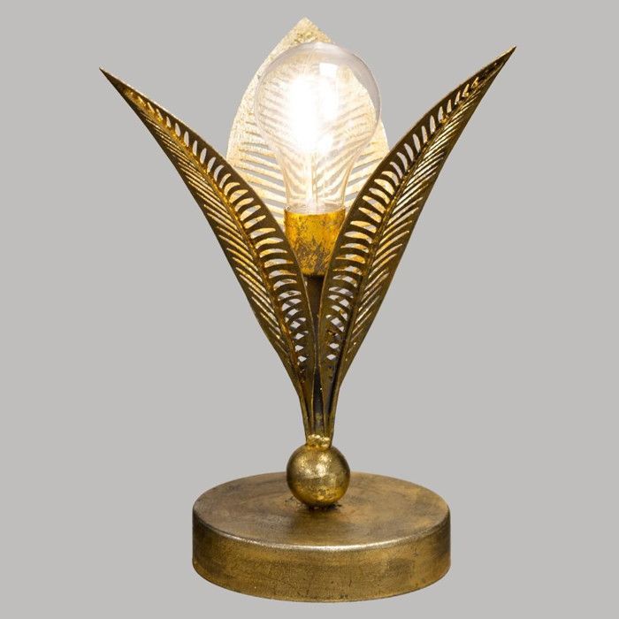 Lámpara de mesa metálica con forma de hoja, 24 cm, color dorado.