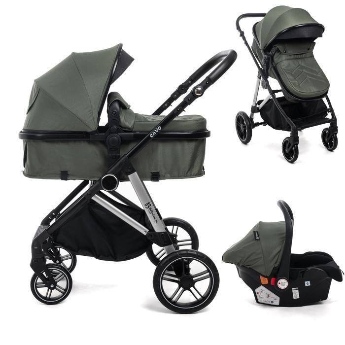 BEBELISSIMO - Poussette combinée trio 3 en 1 - siège auto 0+ CAVO – nacelle – dès la naissance – jusqu’à 22kg  - vert