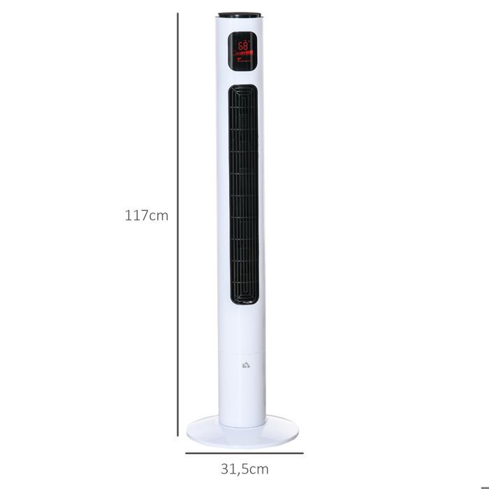 HOMCOM - Ventilador de torre - ABS - 31,5 x 31,5 x 117 cm - Blanco