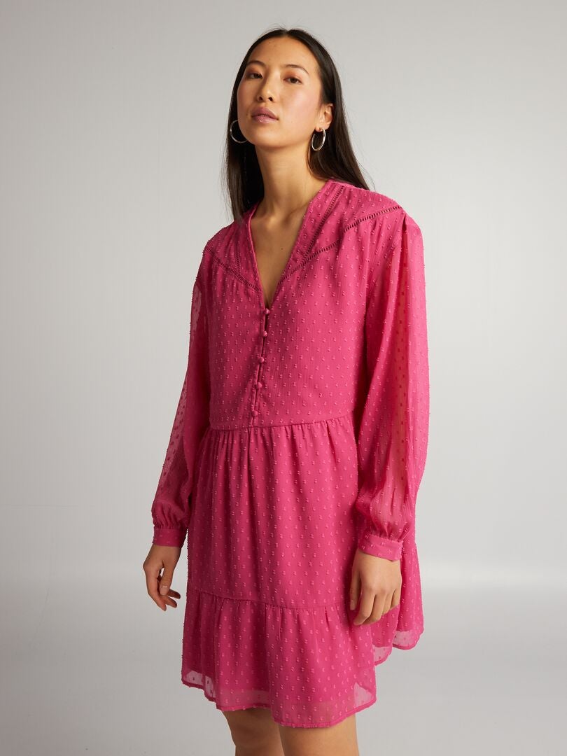 Plumetis Voile Jurk - ROZE