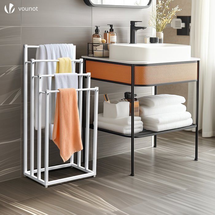 Toallero independiente VOUNOT® - Soporte de 4 niveles - Metal - Blanco