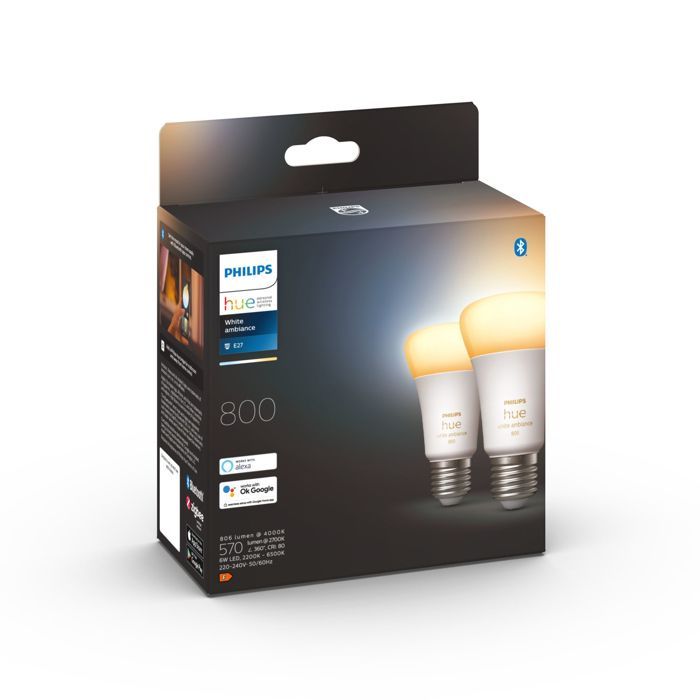 Lâmpadas LED inteligentes Philips Hue White Ambiance - Soquete E27 - Compatíveis com Bluetooth - Pacote com 2 unidades