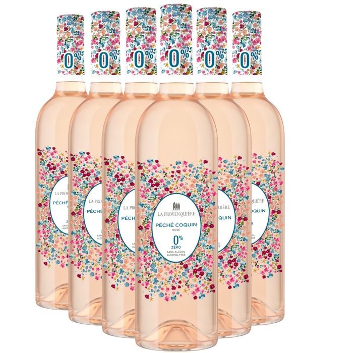 La Provenquière Péché Coquin 0% Alcohol-Free - Vin de France - Rosé Wine (6x75cl) HVE Alcohol-Free
