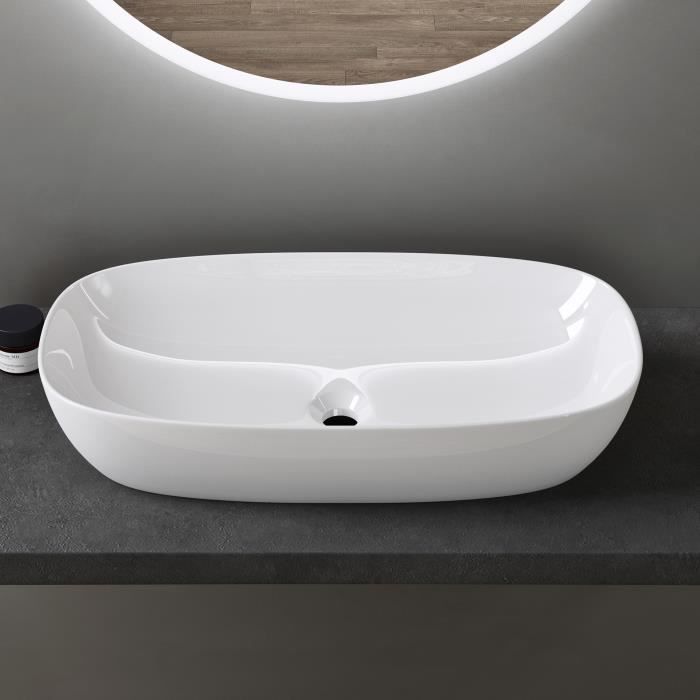 Lavabo de encimera ovalado de cerámica blanca doporro con revestimiento NANO Easy Clean Brüssel104 70x37x13,5 cm
