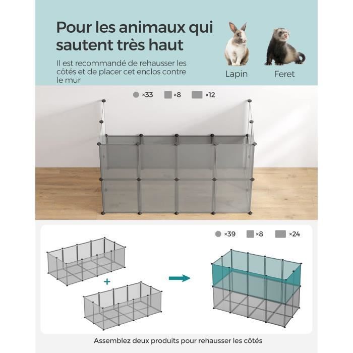 Jaula modular SONGMICS para animales pequeños con base, ideal para cobayas, hámsteres, conejos y roedores, color gris LPC002G01