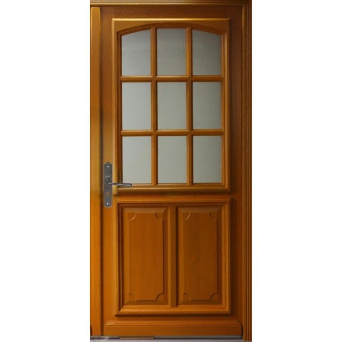 Puerta de entrada de madera acristalada de estilo náutico, 200 cm de alto x 90 cm de ancho, lado derecho del marco de la puerta.