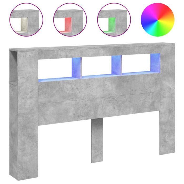 Cabeceira de LED vidaXL, Cabeceira para Estrutura de Cama, Acessório para Cama de Casal, Móveis para Quarto, Cinza 837354