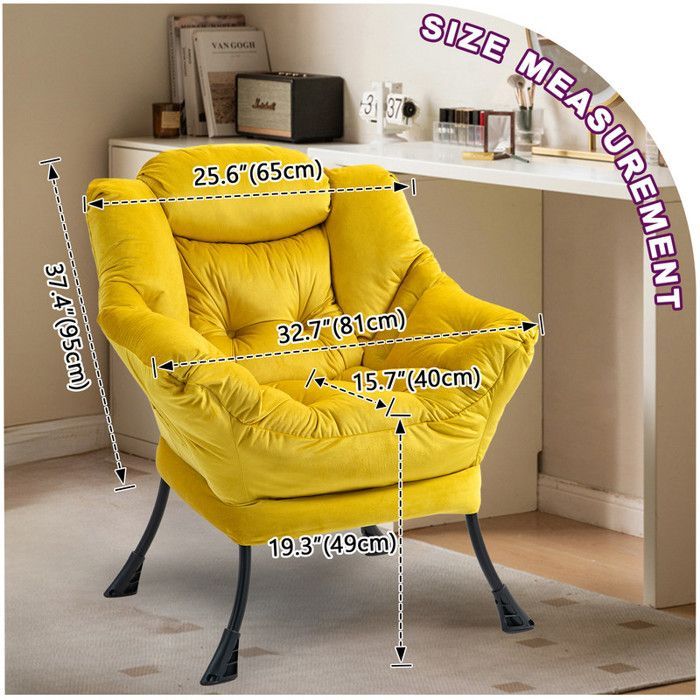 Fauteuil relax 75 x 80 x 85 cm, fauteuil à bascule en métal avec poches latérales, fauteuil d'allaitement minimaliste, jaune
