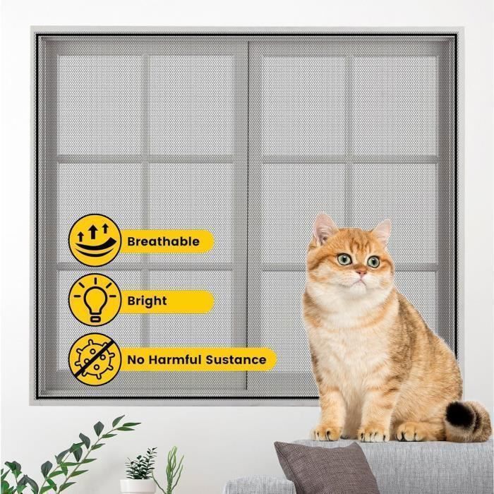 Mosquitera para ventana con fijación magnética, 130 x 150 cm, recortable, negra, 2 mosquiteras + 12 imanes negros