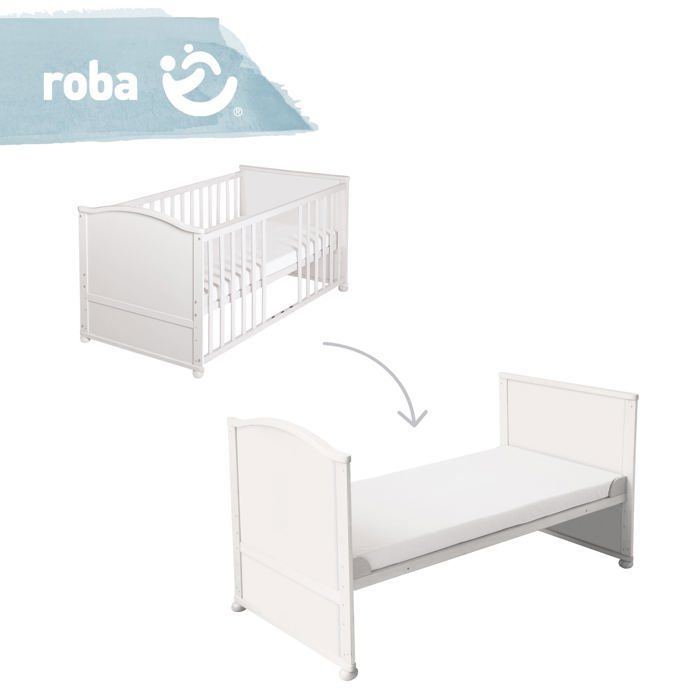 Lit bébé évolutif - 70 x 140 cm - ROBA - ADAM ET EULE - Avec accessoires - Blanc