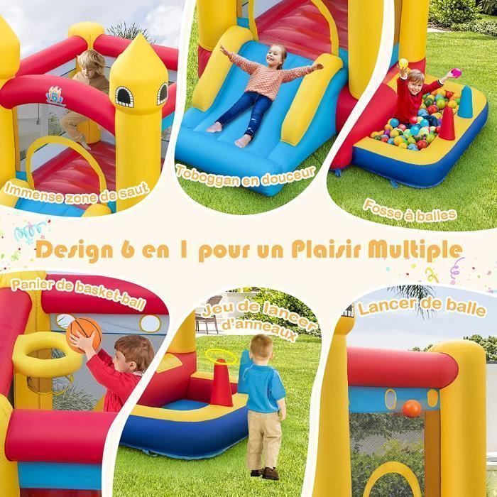 GOPLUS Château Gonflable avec Souffleur 4-en-1,Aire de Jeux Gonflable avec Toboggan,Piscine,Zone de Saut,etc,pour 2 Enfants de 90KG