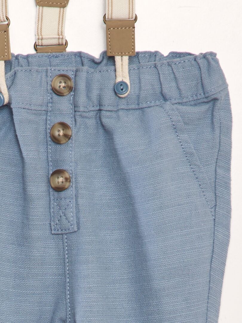 Linnen chino's met bretels - BLAUW