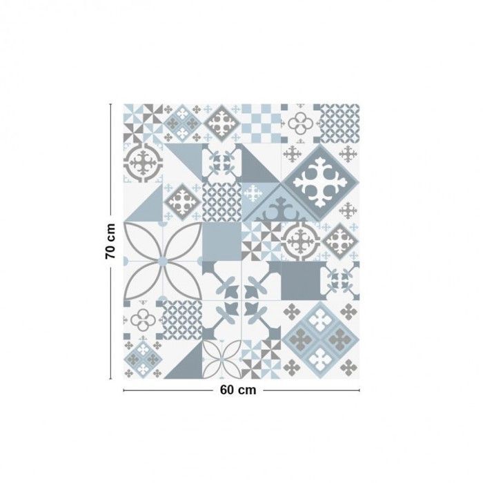 Fond de hotte en aluminium - effet carreaux de ciment bleu - 70x60 cm - 99 Déco