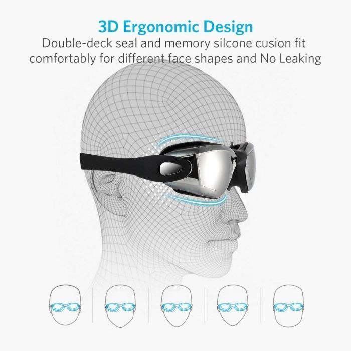 Gafas de natación ajustables - KINGCENTON - Antivaho e impermeables con almohadillas para los oídos y clip nasal para adultos y niños.