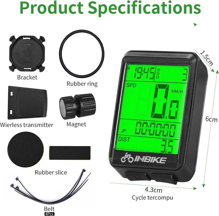 Compteur Vélo sans Fil,IP54 Compteur Kilométrique Vélo,Démarrage/Arrêt Automatique,Kilométrique de Vitesse et Odomètre de Route