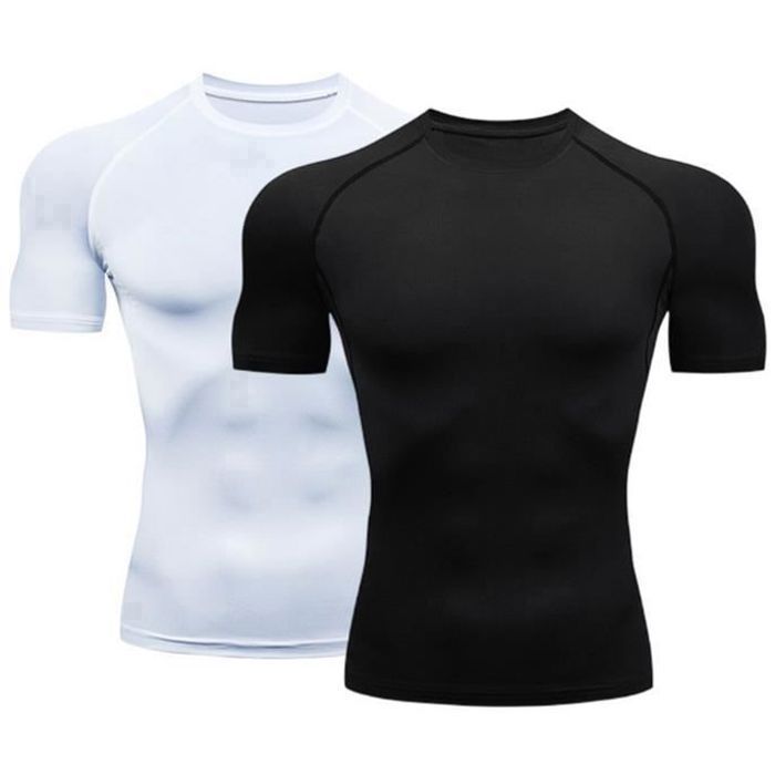 Pack de 2 camisetas de compresión para hombre, manga corta, ideales como capa base para correr.