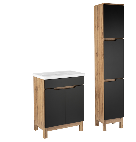 Zestaw Łazienkowy 60cm 2D Alma Słupek Dąb Wotan / Czarny Mat