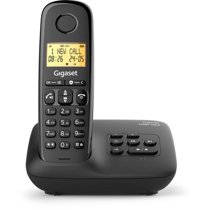 Vaste telefoon - GIGASET - Basic 100A - Antwoordapparaat - Handsfree-modus - Scherm met achtergrondverlichting - Telefoonboek voor 50 contacten - Gespreksblokkering - Zwart