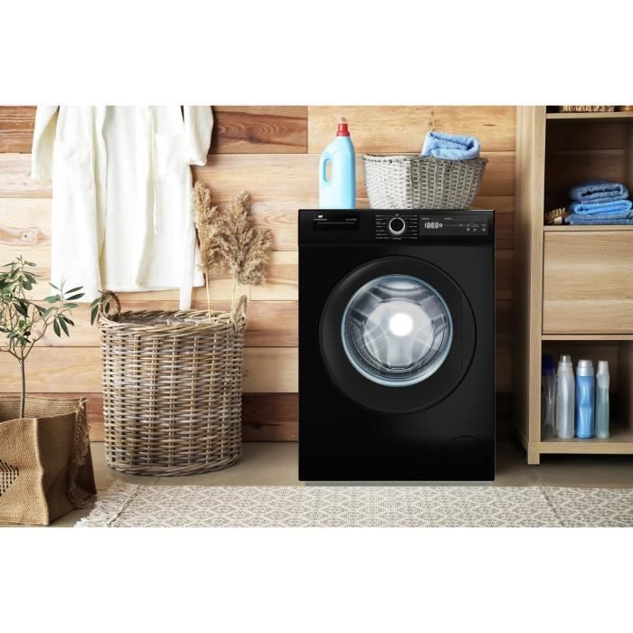 Lavadora de carga frontal CONTINENTAL EDISON CELL10140IBT - 10 kg - 59,6 cm de ancho - Clase energética A - 1400 rpm - Motor de inducción - Negro mate