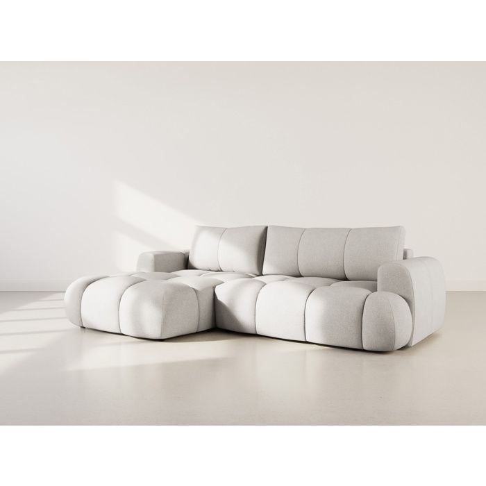Yulin - Canapé d'angle gauche 4 places convertible avec coffre en tissu bouclette - Gris clair