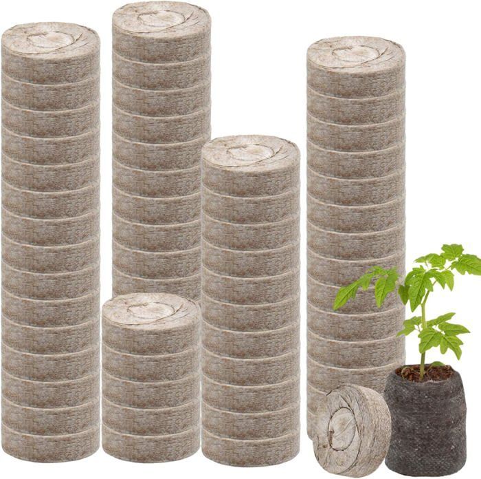 Paquete de 50 pastillas de turba de 30 mm para germinación, tapones de germinación comprimidos, sustrato reforzado con fibra para evitar daños.