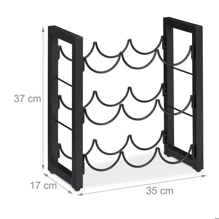 Relaxdays Range-bouteille 9 emplacements, étagère pour rangement de vin, métal, HxLxP: 37x35x17 cm, cuisine & bar, noir