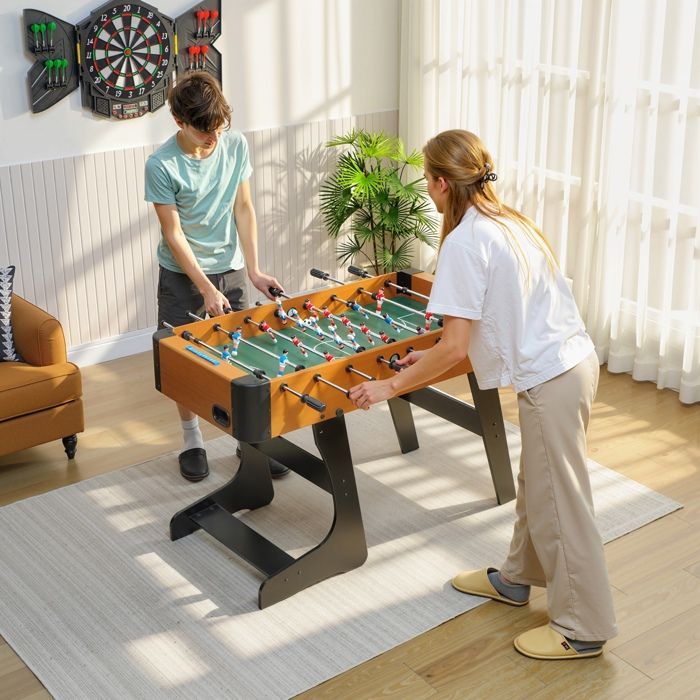 Baby-foot pliable en bois table de babyfoot pliable sur pied avec 2 balles 22 joueurs, 118 x 107,5 x 78 cm, marron