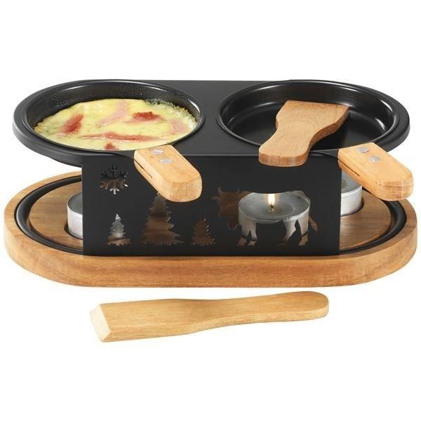Racletteset - TABLE ET COOK - Rond - 2 personen - Houten dienblad - Met kaars