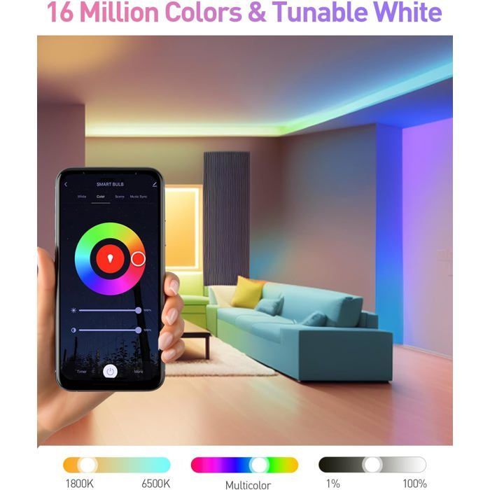 YSFMODE Smart-Glühbirne, E27 Mehrfarben-LED-Glühbirne 2700K-6500K RGB, dimmbar, kompatibel mit Alexa und Google