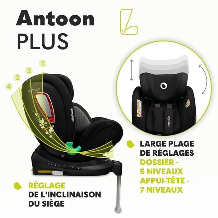 LIONELO Antoon Plus i-Sofix Bilbarnstol 40-105 cm - ISOFIX - Grupp 0+/1 - 360° vridbar bas