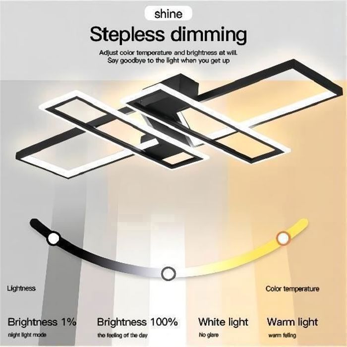 DELIPOP Moderne 48W Zwarte LED Plafondlamp, Dimbaar met Afstandsbediening voor Woonkamer, Slaapkamer, Eetkamer - Diameter 120cm