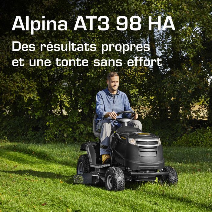 Cortacésped autopropulsado de gasolina ALPINA AT3 98 HA – Ancho de corte de 98 cm – Hasta 5000 m² – Transmisión hidrostática de 414 cc – Descarga lateral