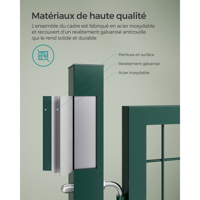 SONGMICS Stevige en duurzame tuinpoort van gegalvaniseerd staal met slot en sleutel, afmetingen: 150 x 106 cm, groen