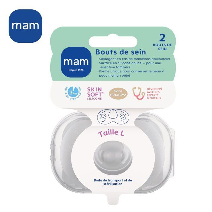 MAM Bout de sein Taille L - Silicone - Bte stérilisation X2