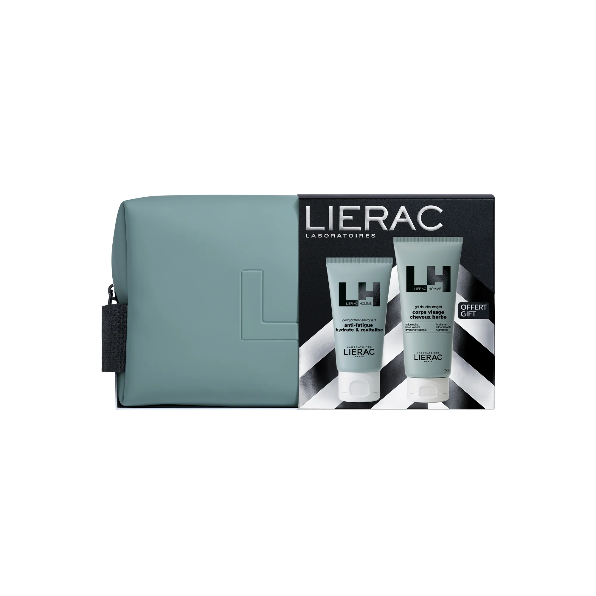 Lierac Homme Gel Idratante + Gel Doccia + Pouch - Cofanetto Idratante, Gel viso uso quotidiano