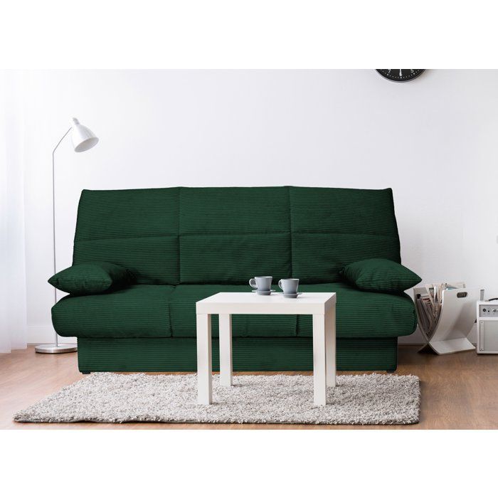 Banquette clic-clac - 3 places - Avec coussins - Tissu Vert -190 x 90 x 92 cm - CLEM