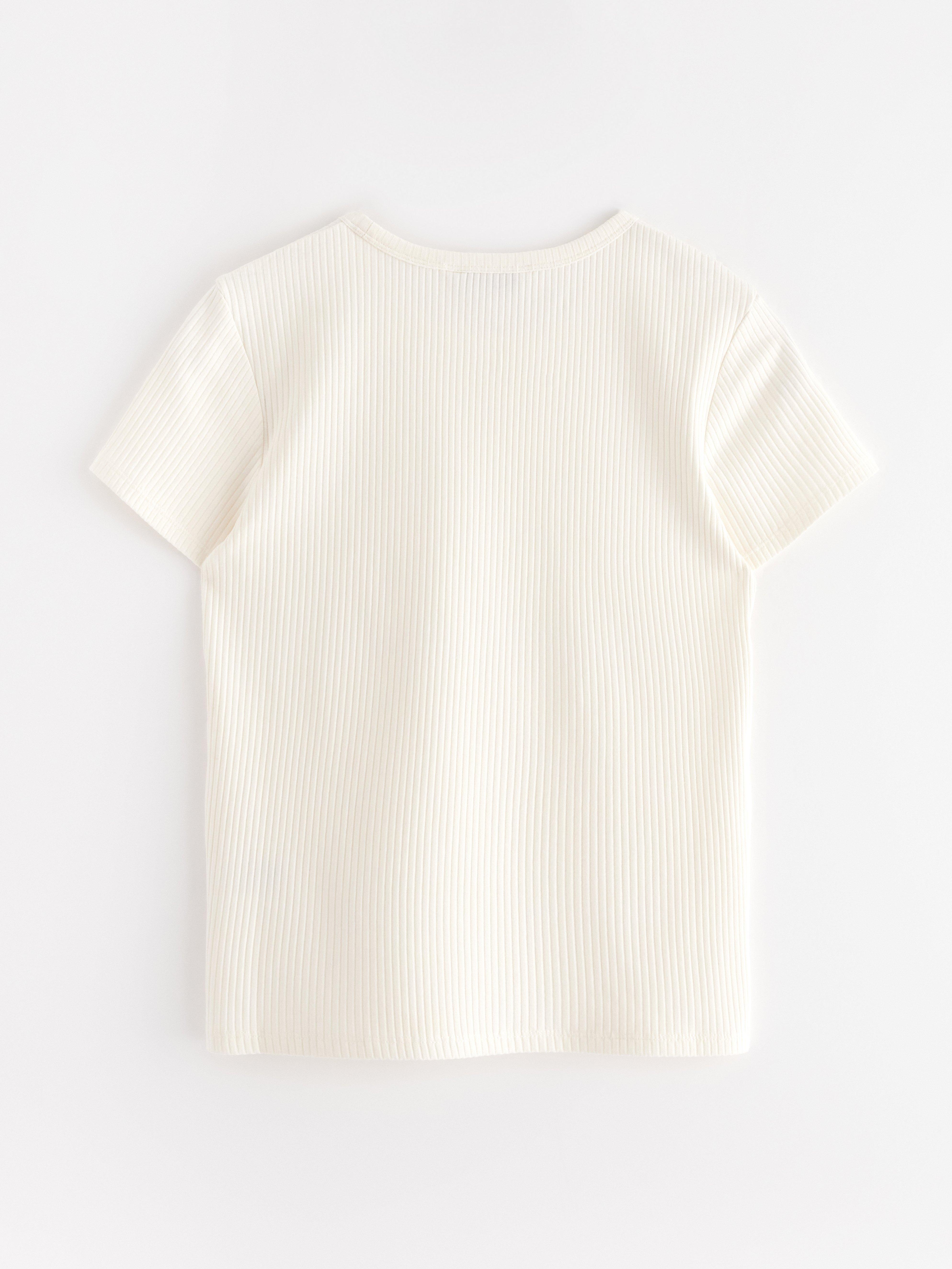Ribbad kortärmad topp Off White