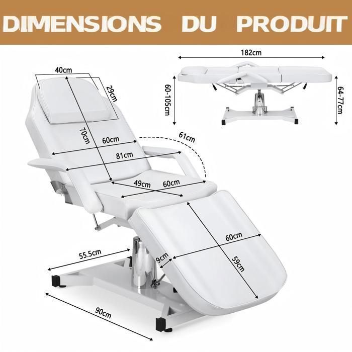 Klappbare Massageliege, 3-teilig, höhenverstellbar, professionelle Kosmetikliege, Spa, Tattoo-Studio, Schönheitssalon, Weiß, 182 x 82 x 64 cm