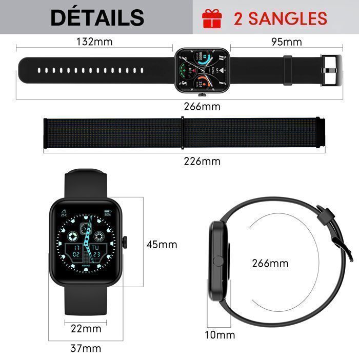 FeipuQu Montre Connectée Homme Femme Appel Bluetooth 1.83